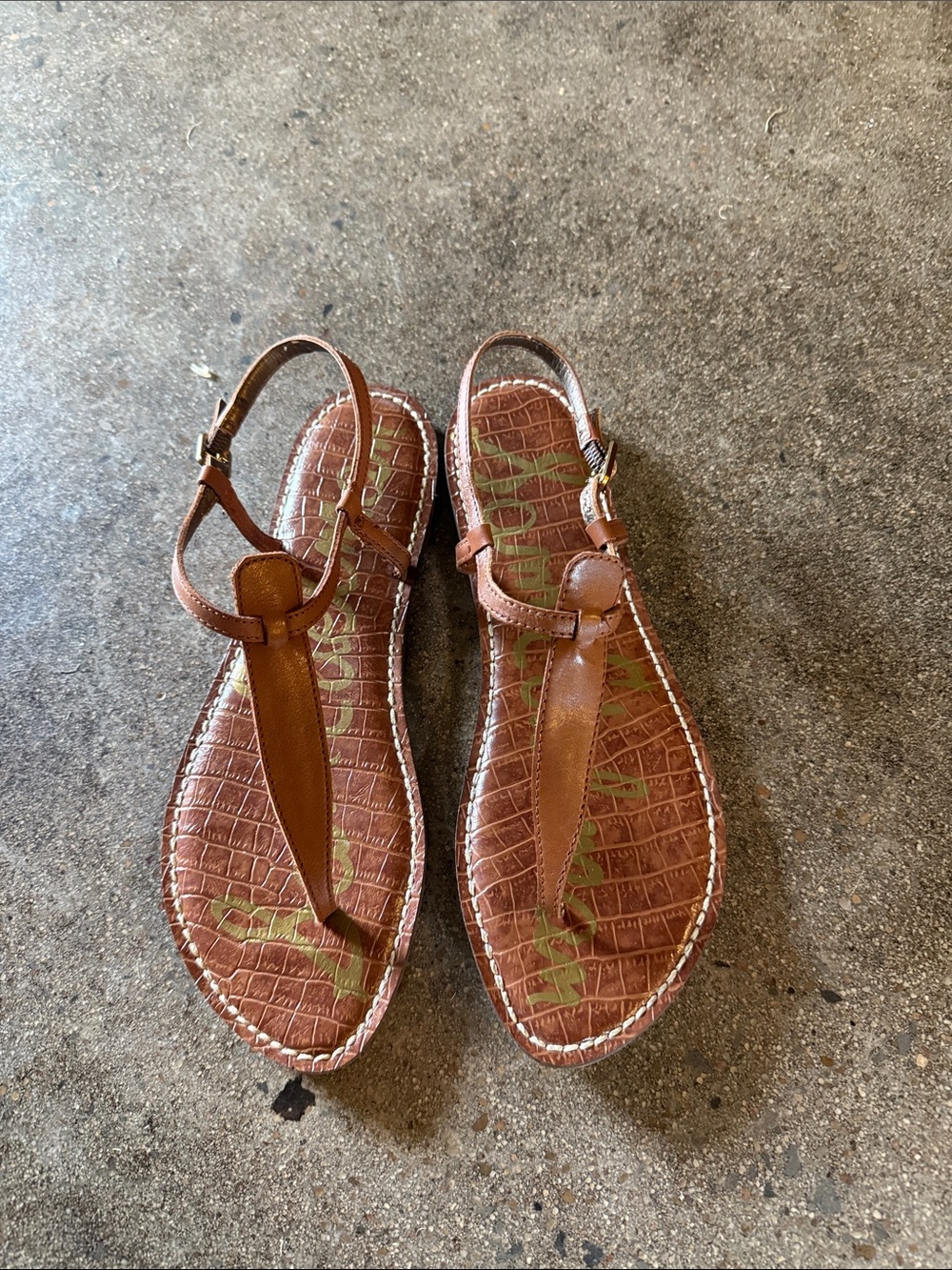 Sam Edelman Leather Brown T-Strap Women's Sandals - Picture 4 of 9